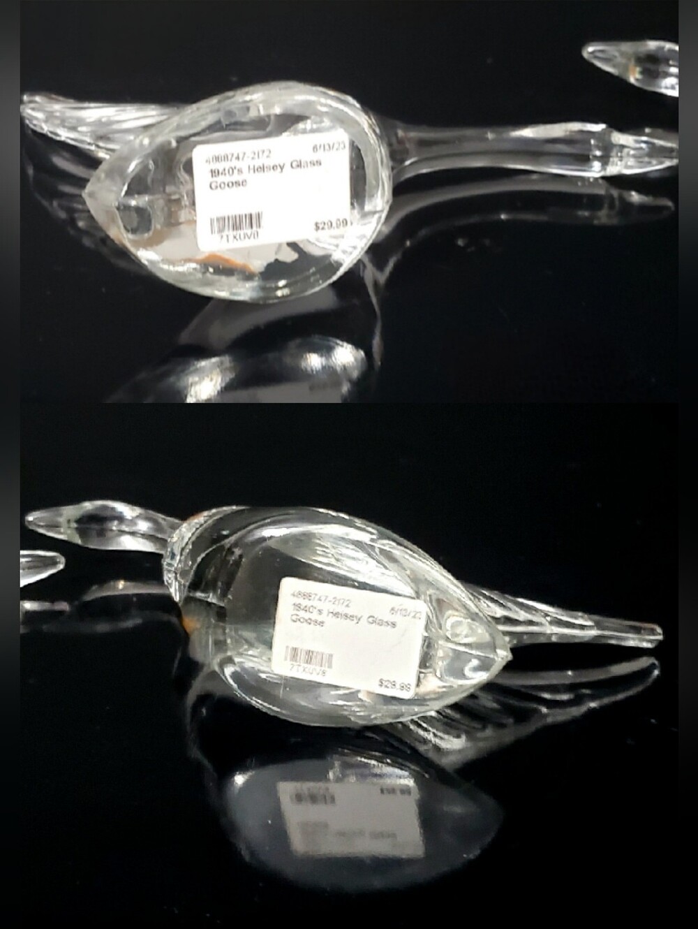 (2) Heisey Blown Clear Crystal Geese In Motion Figurines by Imperial Glass - Picture 14 of 16